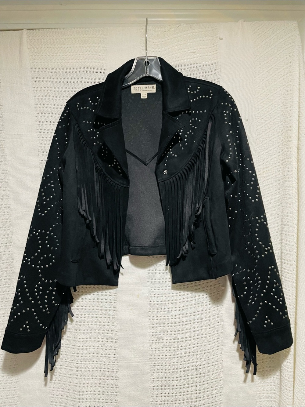 Idyllwind Black Suede Studded Fringe Cropped Moto Western Cowgirl Jacket Size XS